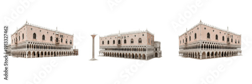 Konstfotografi Doge’s Palace Venice Italy isolated on white background, Venetian Gothic palace