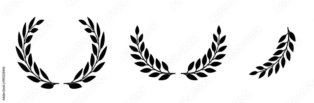 Fototapeta premium Laurel wreath icon, award symbol with leaf and branch in a circle