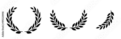 Laurel wreath icon, award symbol with leaf and branch in a circle
