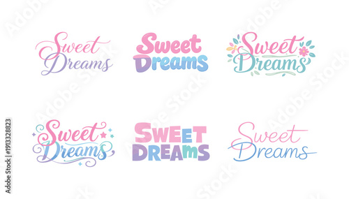 Pastel Lettering Variations. Gentle pastel words. Set lettering. harmonious lettering variations of the same emblematic concept, each with different artistic