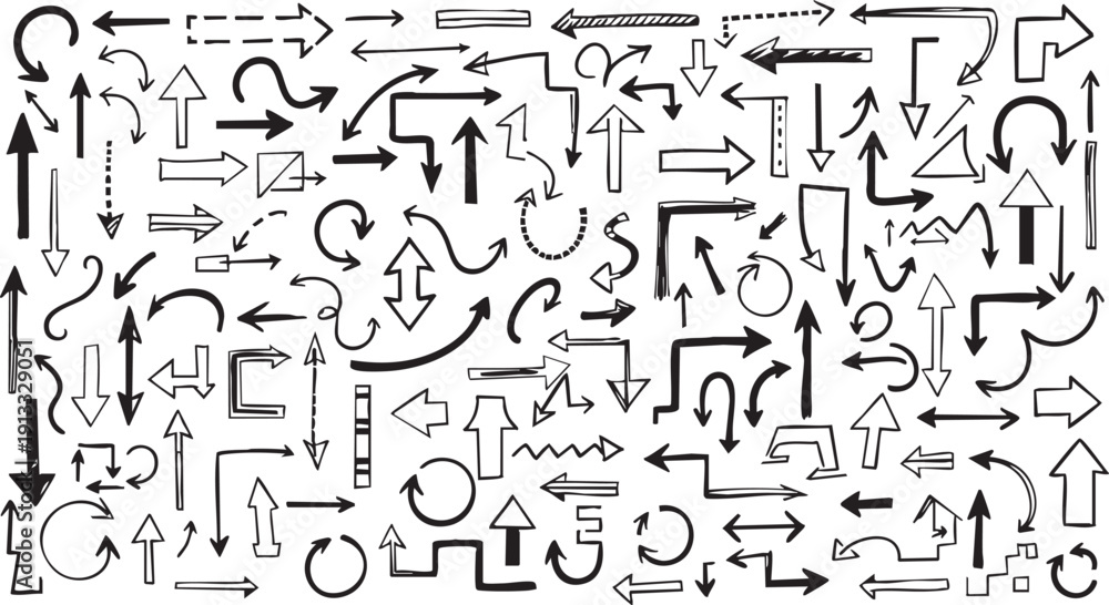 Fototapeta premium Minimalist Hand Drawn Arrow Collection - Thin Line Sketch Vector Set