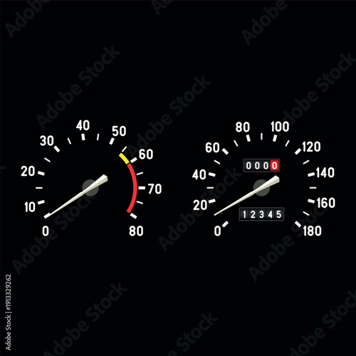 Car dashboard speedometer and tachometer dial. Vector illustration