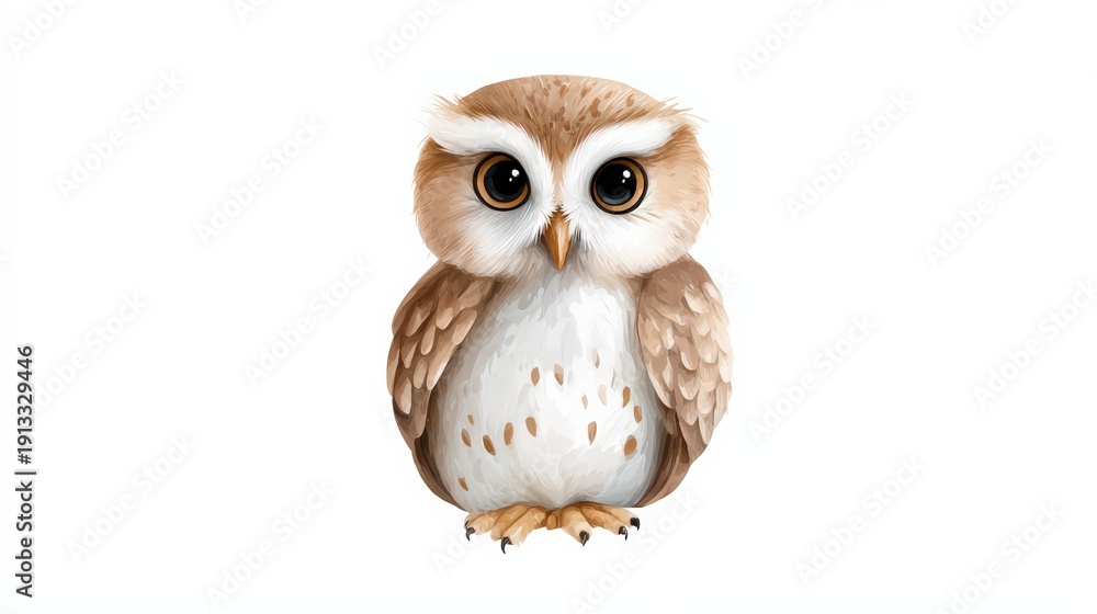 Obraz premium Adorable Little Owl with Big Eyes on a Clean White Background