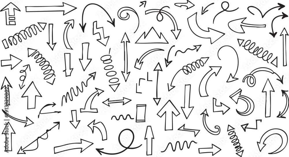 Fototapeta premium Hand Drawn Doodle Arrow Set - Sketchy Directional Vector Symbols