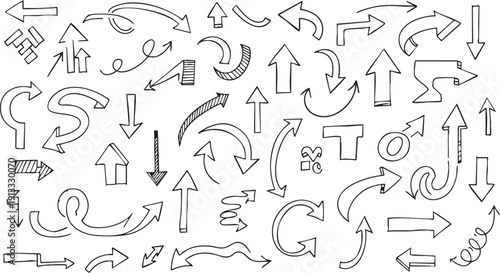 Hand Drawn Doodle Arrow Set - Sketchy Directional Vector Symbols