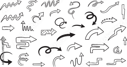 Hand Drawn Doodle Arrow Set - Sketchy Directional Vector Symbols
