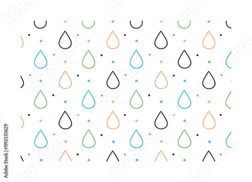 Geometric raindrop repeat. Clean teardrop icons evenly distributed, modern and minimal aesthetic. Quiet balance, visual consistency, soft