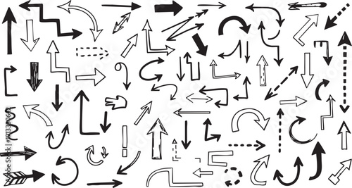 Hand Drawn Doodle Arrow Set - Sketchy Directional Vector Symbols