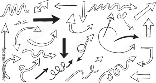 Hand Drawn Doodle Arrow Set - Sketchy Directional Vector Symbols