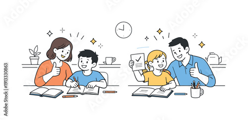 Homework Encouragement. Parents helping their children with home