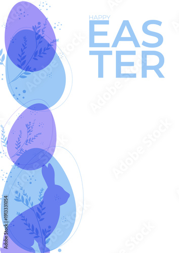 A poster with Easter eggs and plant branches in silhouette style with varying transparency. An Easter-themed banner. Template for a postcard, social media, or sale.