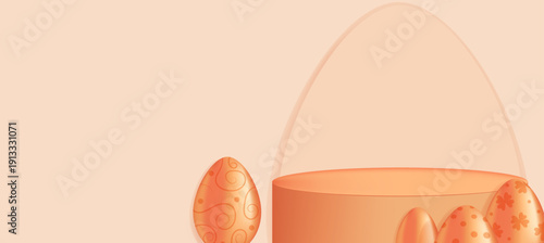 A horizontal banner featuring Easter eggs with a podium pattern. Editable template.