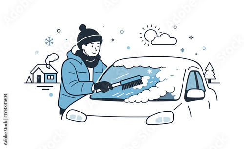 Snow Clearing Routine. Clearing snow off the car