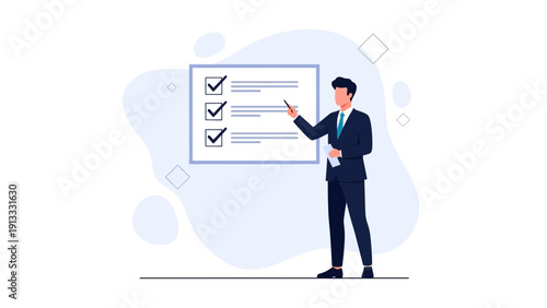 Businessman checking off tasks on a checklist, planning and organization concept