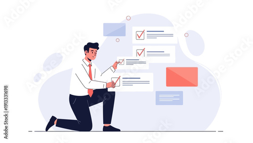 Businessman checking off tasks on a to-do list, planning, organization, strategy