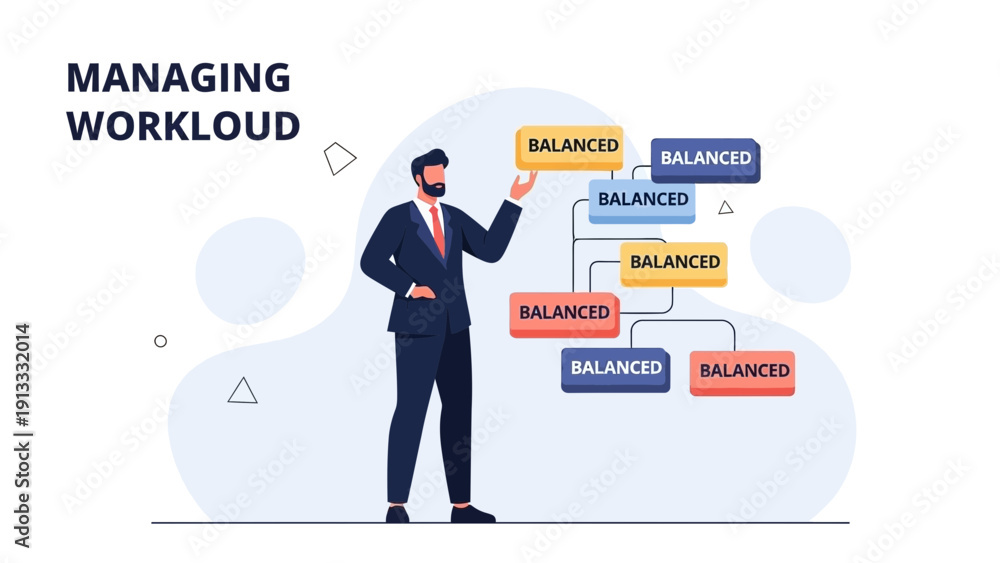 Obraz premium Businessman Balancing Workload Flowchart