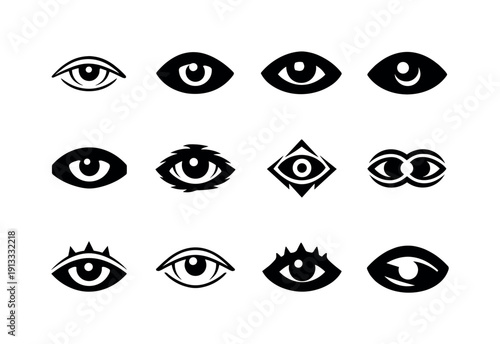 The Odyssey. Icon set. Set Logo of The Odyssey: Cyclops eye symbol. harmonious logo variations of the same emblematic concept, each with