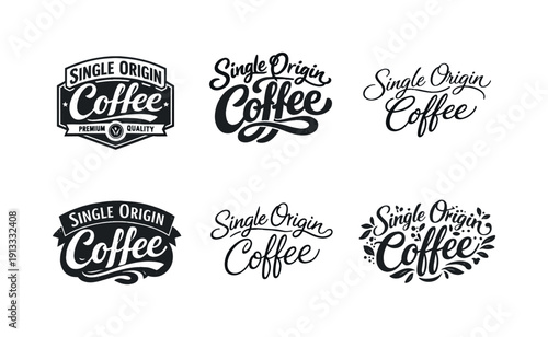 Single origin coffee lettering. Set lettering. harmonious lettering variations of the same emblematic concept, each with different artistic