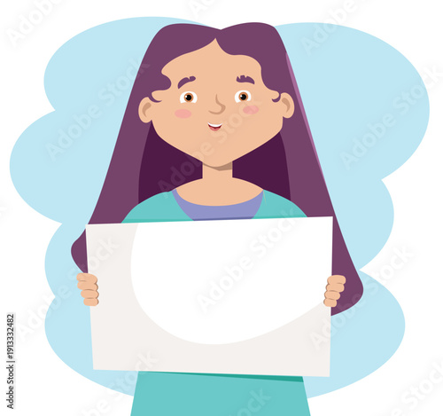 A girl with a sheet of paper in her hands