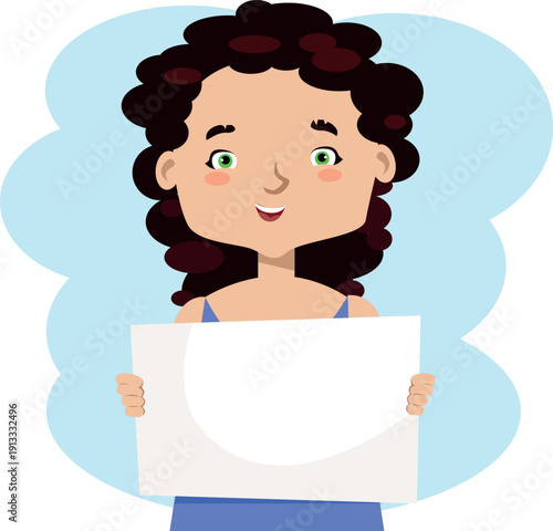 A girl with a sheet of paper in her hands