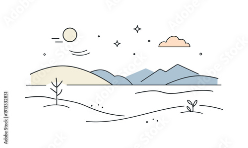 Late winter color palette. Abstract landscape suggestion with snow, sky, and distant shapes reduced to soft color blocks. Quiet and airy