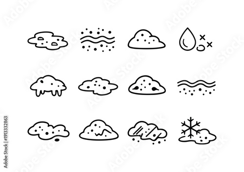 Minimal Dirty Snow Symbol. Line icon set of Minimal Dirty Snow Symbol: simple slush icon, abstract dirty snow, minimal snow mound, pollution