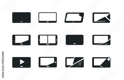Tablet. Icon set. Set Logo of tablet: tablet landscape orientation. harmonious logo variations of the same emblematic concept, each with
