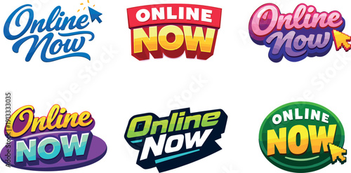 Clean modern holiday banner illustration displaying modern lettering logo set for Online Now, professional logo-style typography