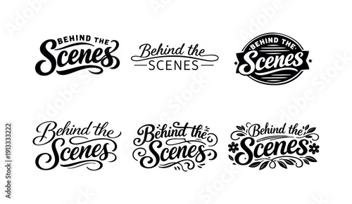 Behind the scenes lettering. Set lettering. harmonious lettering variations of the same emblematic concept, each with different artistic