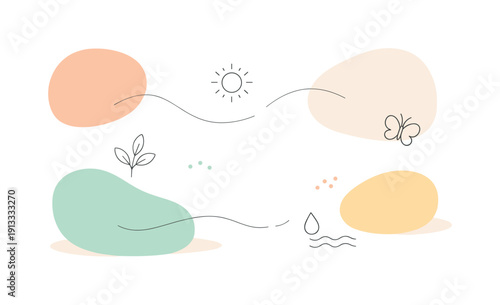 Organic pastel texture. Rounded abstract forms inspired by natural shapes, arranged with lots of breathing space. Warm, friendly mood with