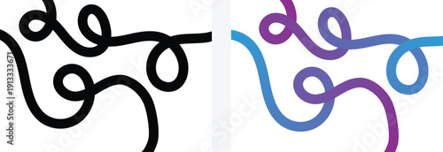 A comparative illustration of monochromatic and multicolor abstract line art