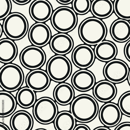 Vector seamless pattern. Free form organic shapes. Stylish smooth elements. Natural organic rings. Hand made abstract background. Can be used as swatch. Monochrome creative print.
