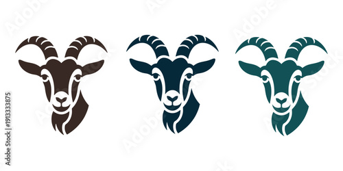 A set of modern goat logos in different colors on a white background