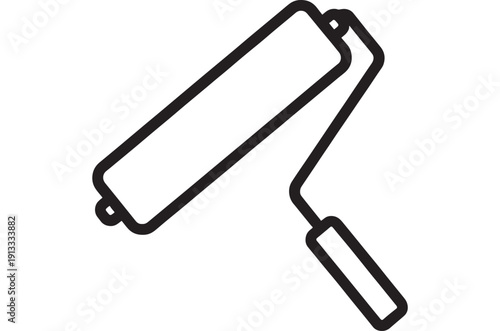 Paint roller icon in simple black outline, home renovation and wall painting tool symbol, minimal line art vector illustration isolated on white background