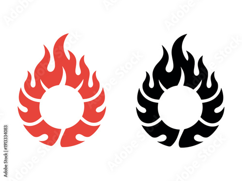 A graphic designer creates a fiery logo with red and black flames on a white background
