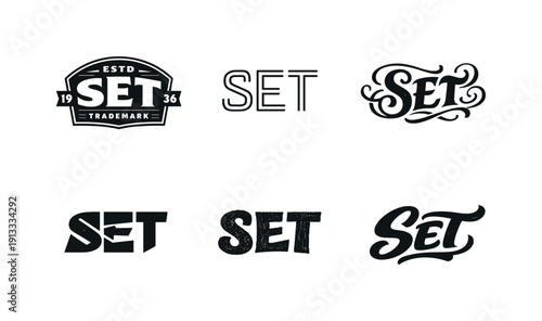 black and white aesthetic lettering. Set lettering. harmonious lettering variations of the same emblematic concept, each with different