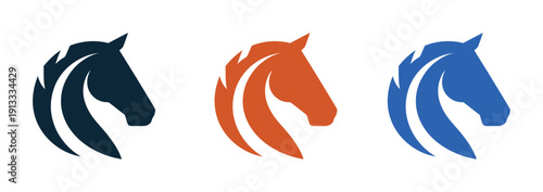 A set of colorful horse head logos in different shades on a white background