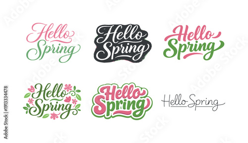 Gentle pastel spring. Set lettering. harmonious lettering variations of the same emblematic concept, each with different artistic