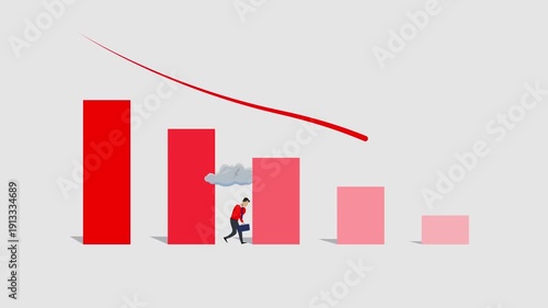 Against the background of the red graph, which is going down, there is an upset manager