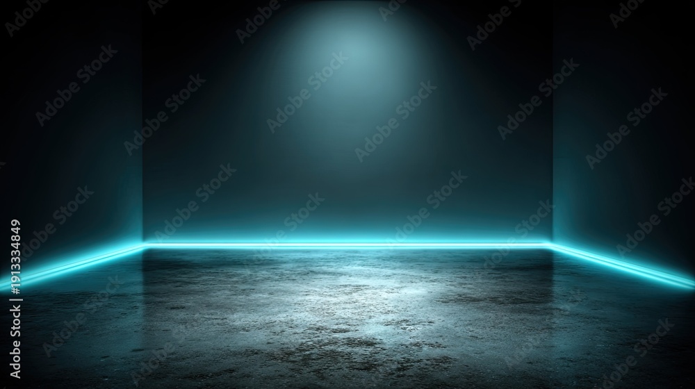 Obraz premium Abstract dark room illuminated with blue light for product display or backdrop