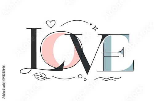Romantic typography. Abstract typographic layout where letters gently overlap and flow together, symbolizing emotional connection. The