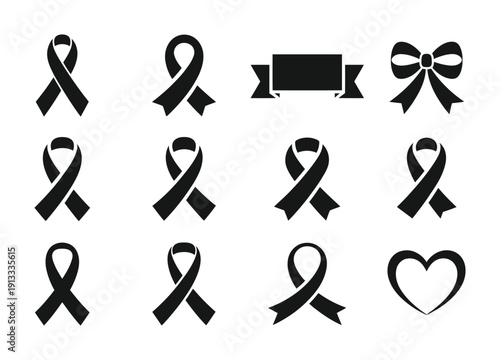 Vector set of black ribbon icons on a white background