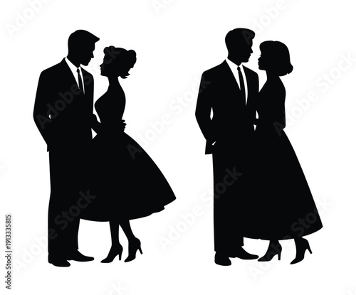 Vector of four people in retro style couples together