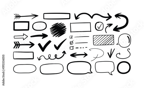 Vector of various speech bubbles and arrows in black
