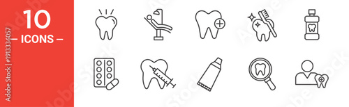 Dental icon set, dental vector symbol in black filled and outlined style.