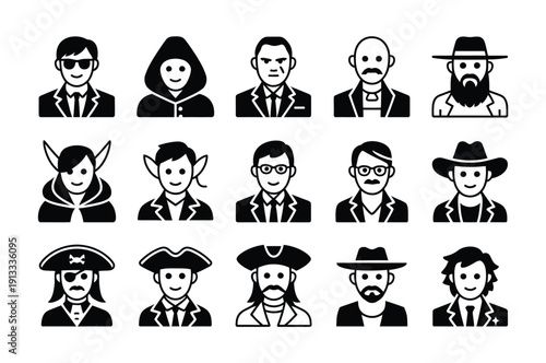 Vector of various men in different costumes and hats