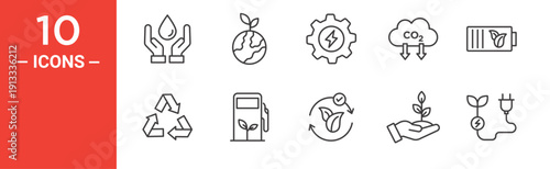 Green energy icon set, green energy vector symbol in black filled and outlined style.