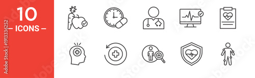 Health checkup icon set, health checkup vector symbol in black filled and outlined style.