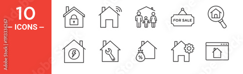 Home icon set, home vector symbol in black filled and outlined style.