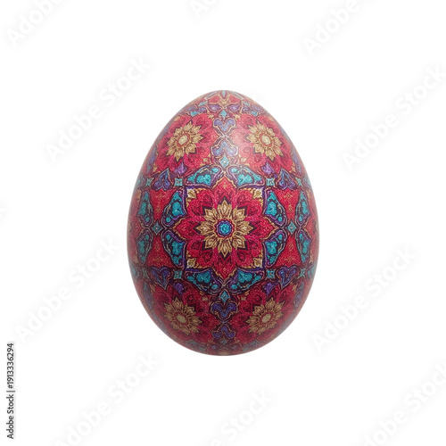 Colorful Egg With Intricate Design Placed on a Plain Background